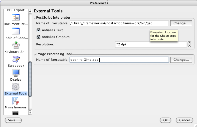 External Tools Settings